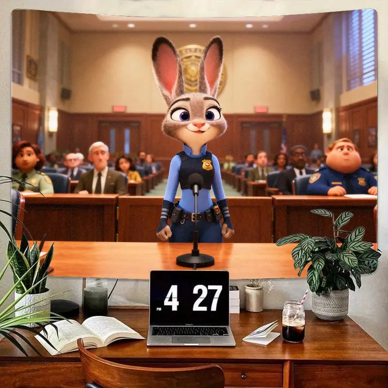 

1PC Zootopia Judy Hopps Tapestry Cute Police Rabbit Wall Art Polyester Living Room Bedroom Decor for Movie Fans Gift