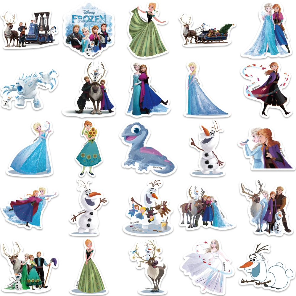 50PCS Movie Frozen Stickers Princess Anna Elsa Kristoff Olaf Cartoon Sticker for Skateboard Laptop Luggage Kid Toy