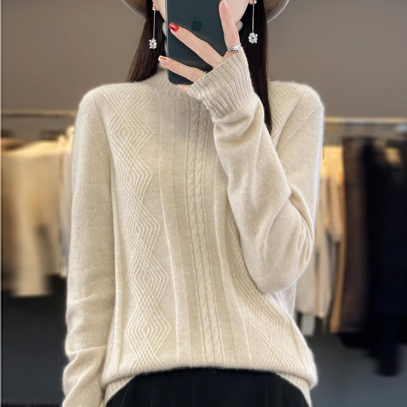 Fall/Winter new Cashmere sweater for women 100% Merino wool fashion turtleneck Autumn thermal pullover top