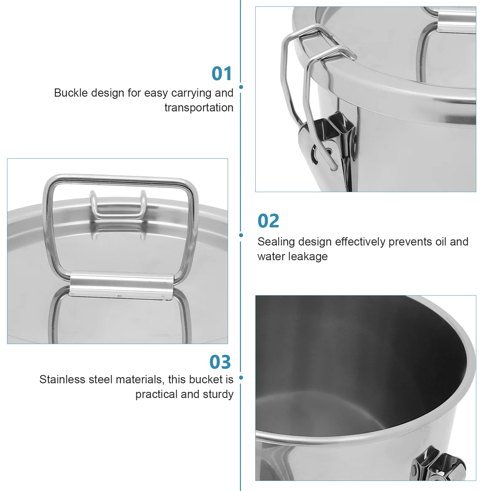 

Stainless Steel Sealed Milk Bucket Portable Carry Handle Multi-Purpose Container for Home Kitchen Camping Storage