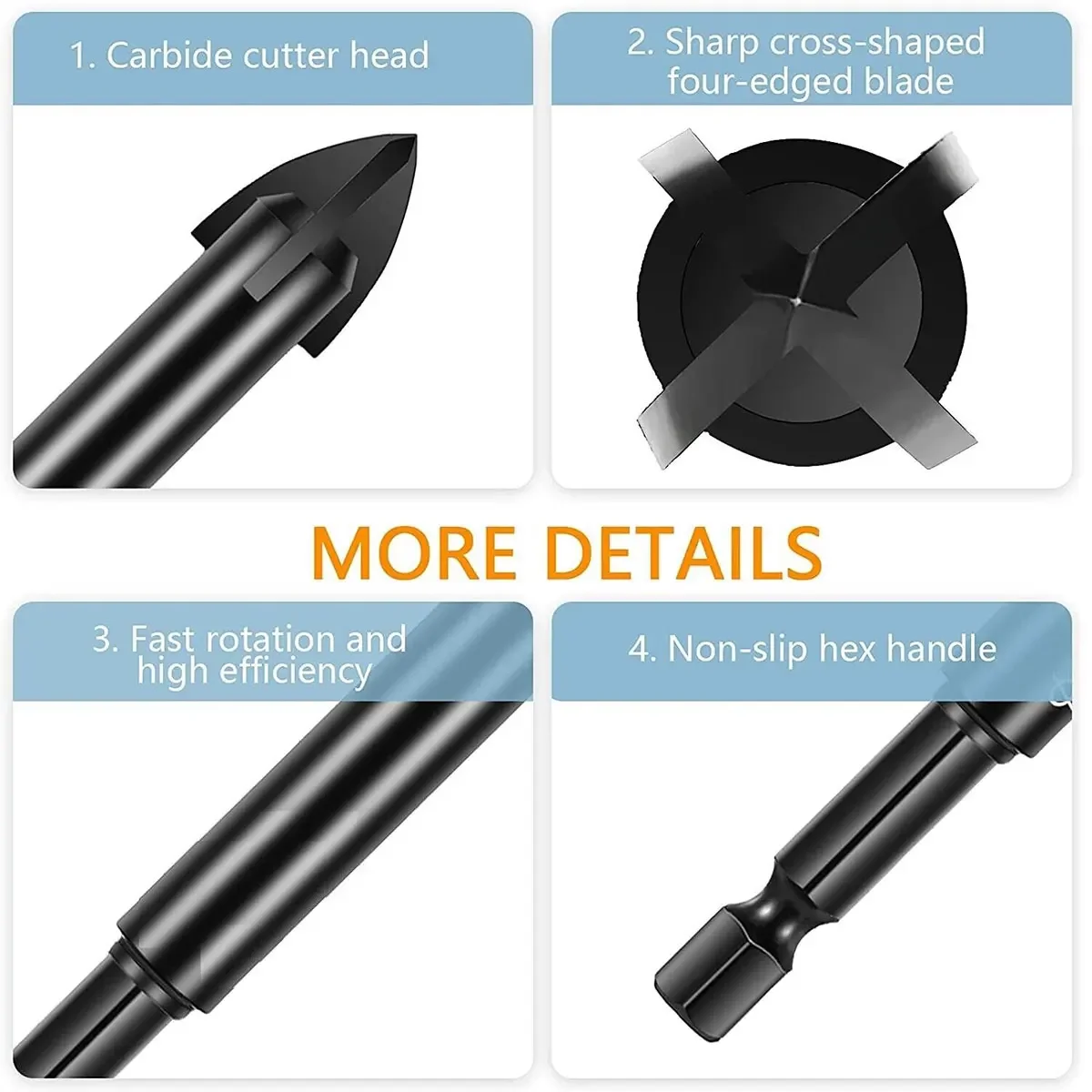 Cross Hex16ビットセット、多機能ツール、超硬ドリル、タイル、磁器、鏡用ツール、6mm、10個