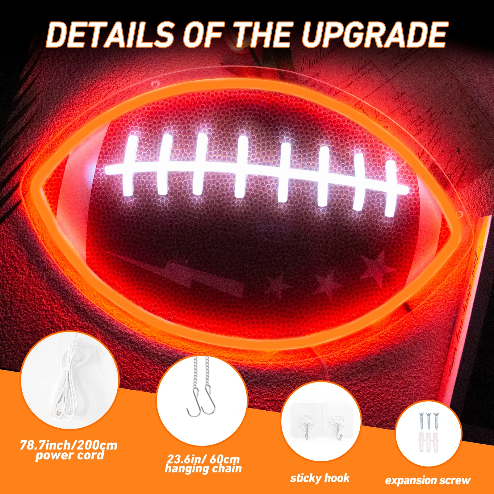 Rugby LED Neon Sign Football Shape Neon Signs for Wall Decor Neon Led Sign Light Up Sign Neon Signs for Kids Teen Boys Room