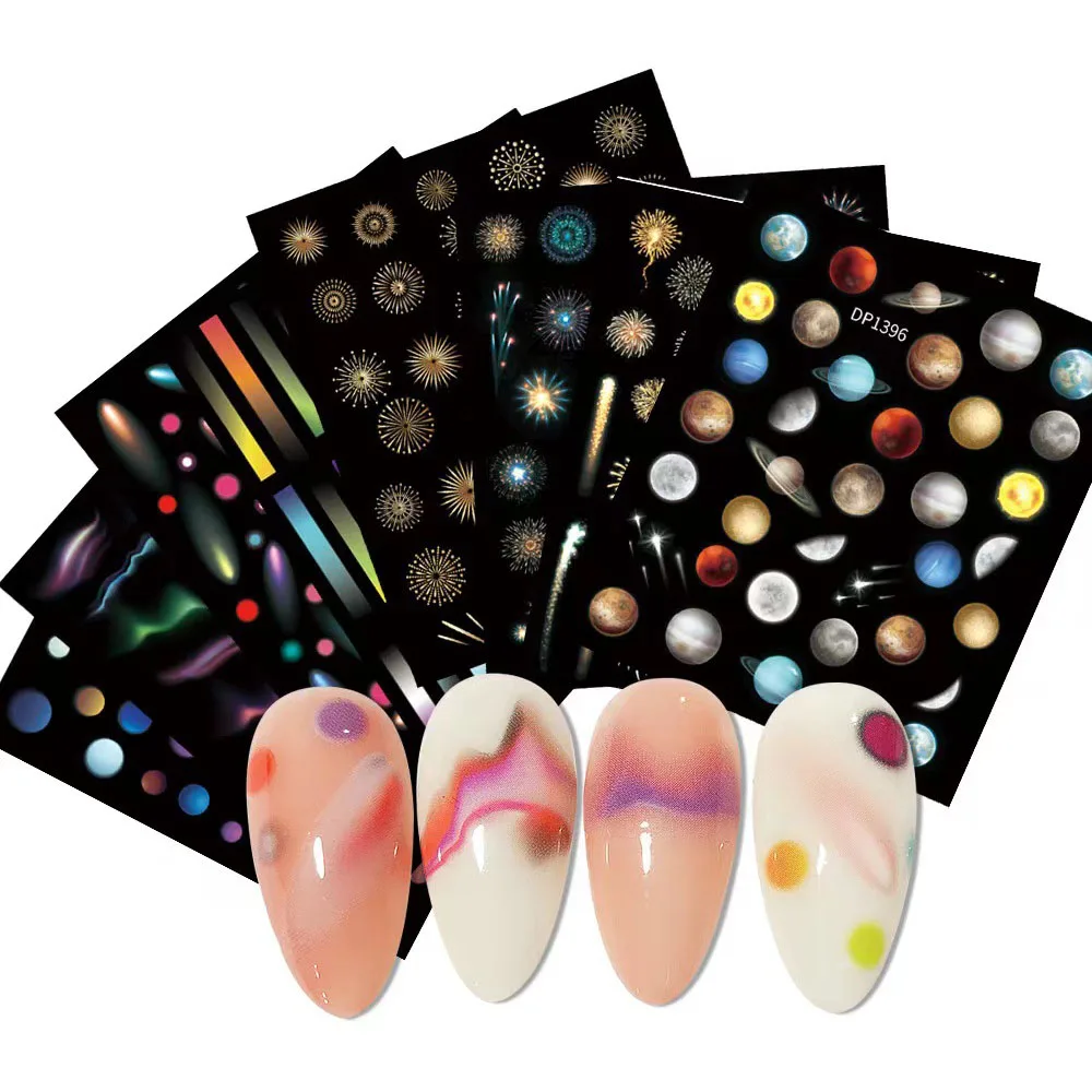 12 Color New Nail Stickers Fluorescent Nail Stickers DIY Feather Fireworks Planet Nail Stickers