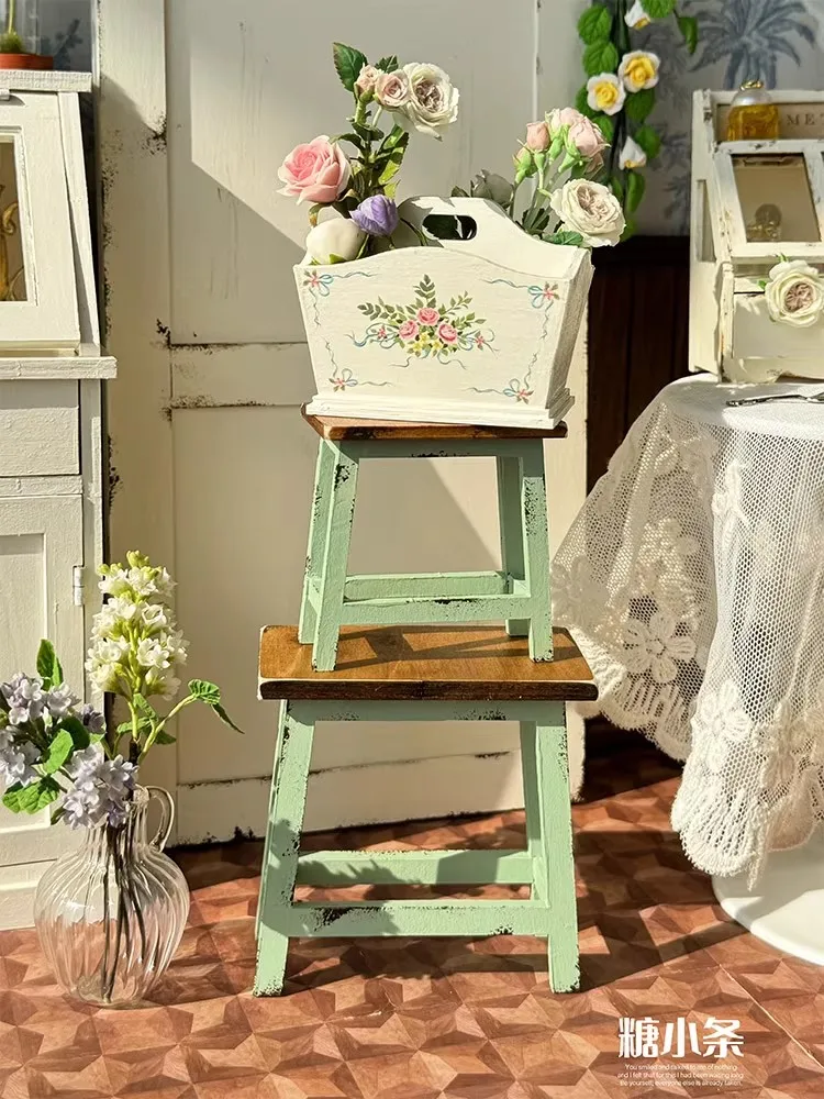 

1/6 1/12 Retro Stool Flower Storage Frame Dollhouse Model Furniture Accessories Bjd Ob11 Gsc Blyth Soldier Lol Garden Scene Prop