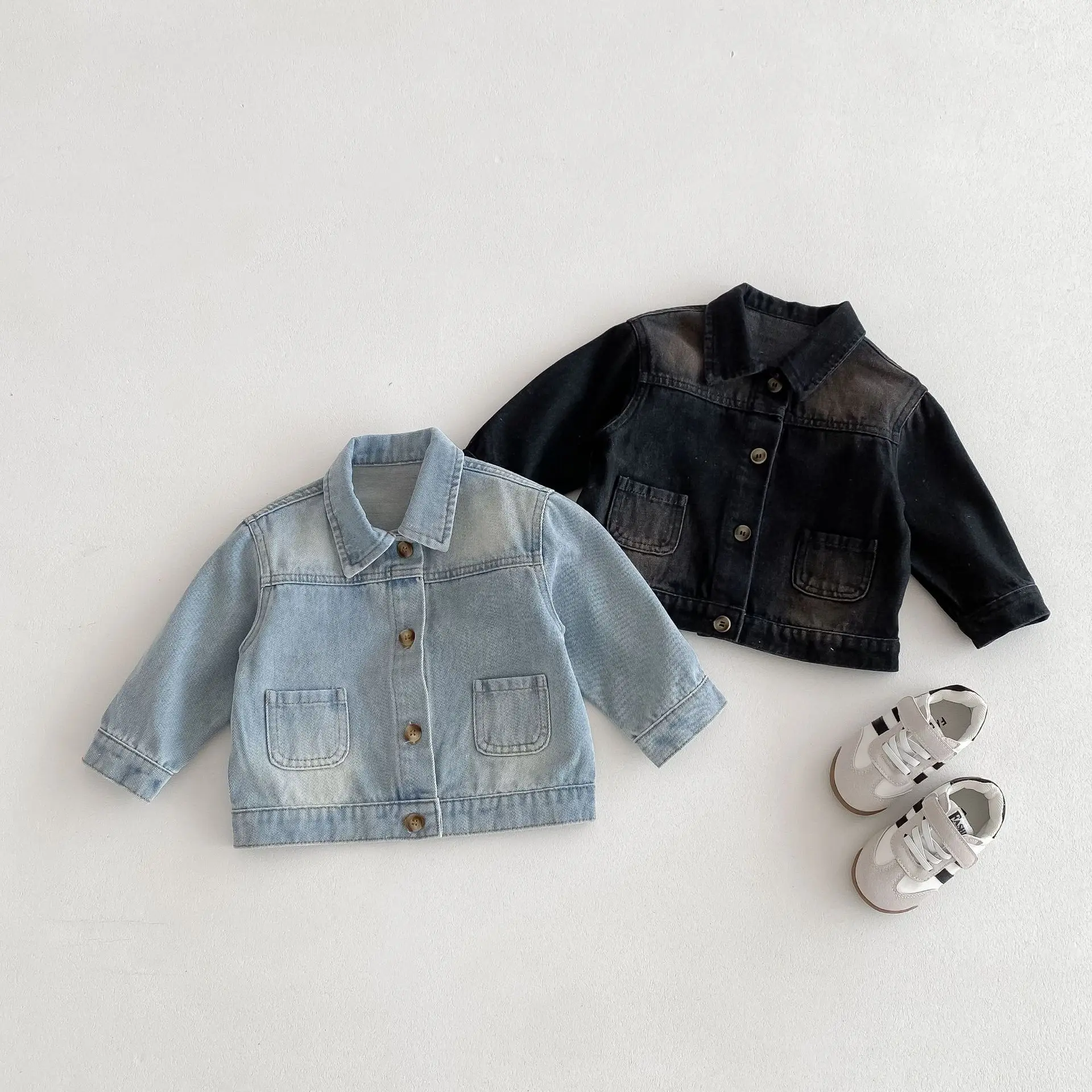 

2024 Autumn New Children Denim Coat Solid Baby Girls Versatile Casual Cardigan Toddler Boys Fashion Lapel Jacket Kids Clothes