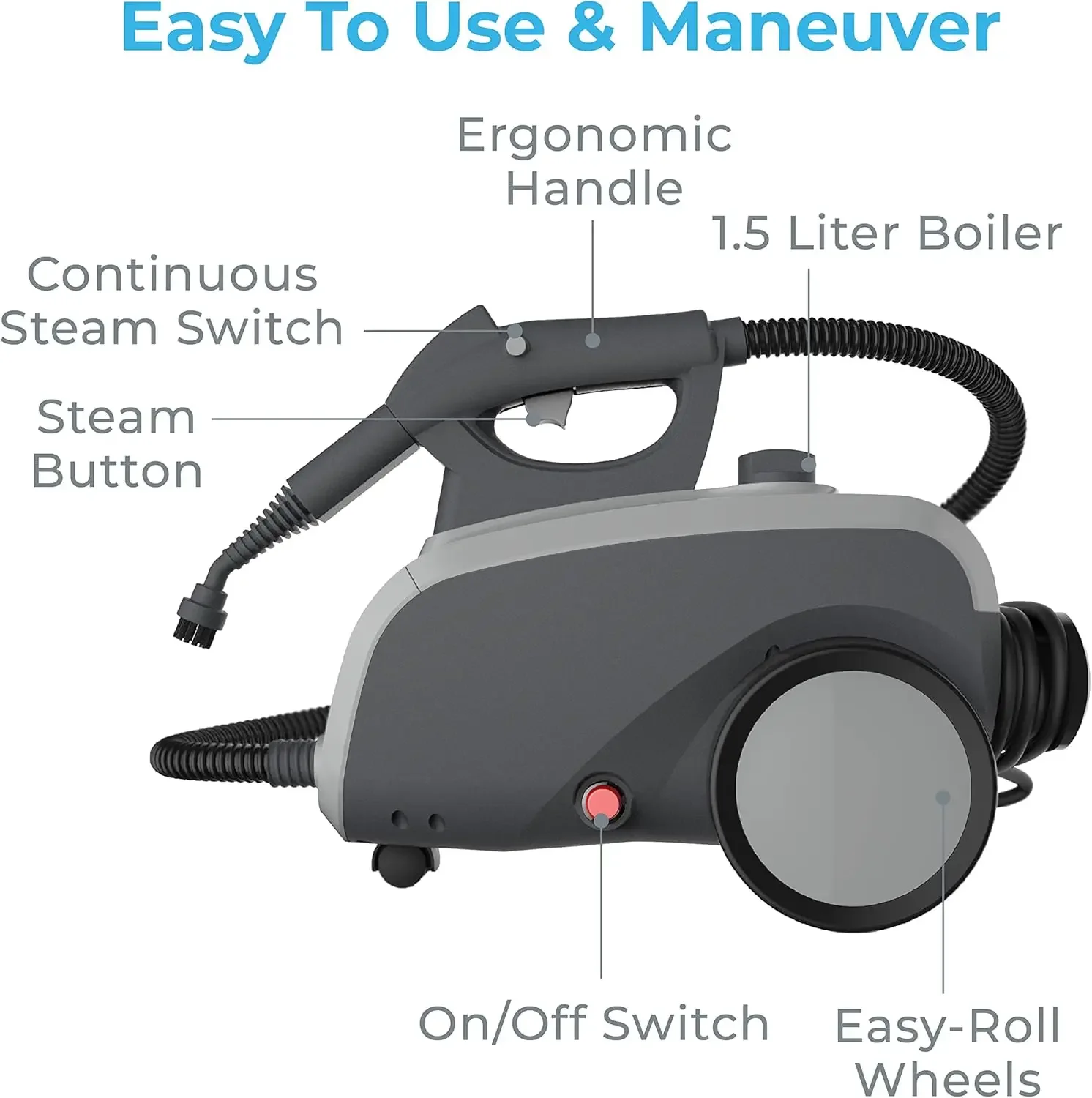 Enrichment PureClean Steam Cleaner with 17 Accessories, Multi-Purpose Household Rolling Steamer for Chemical-Free Deep Cleaning