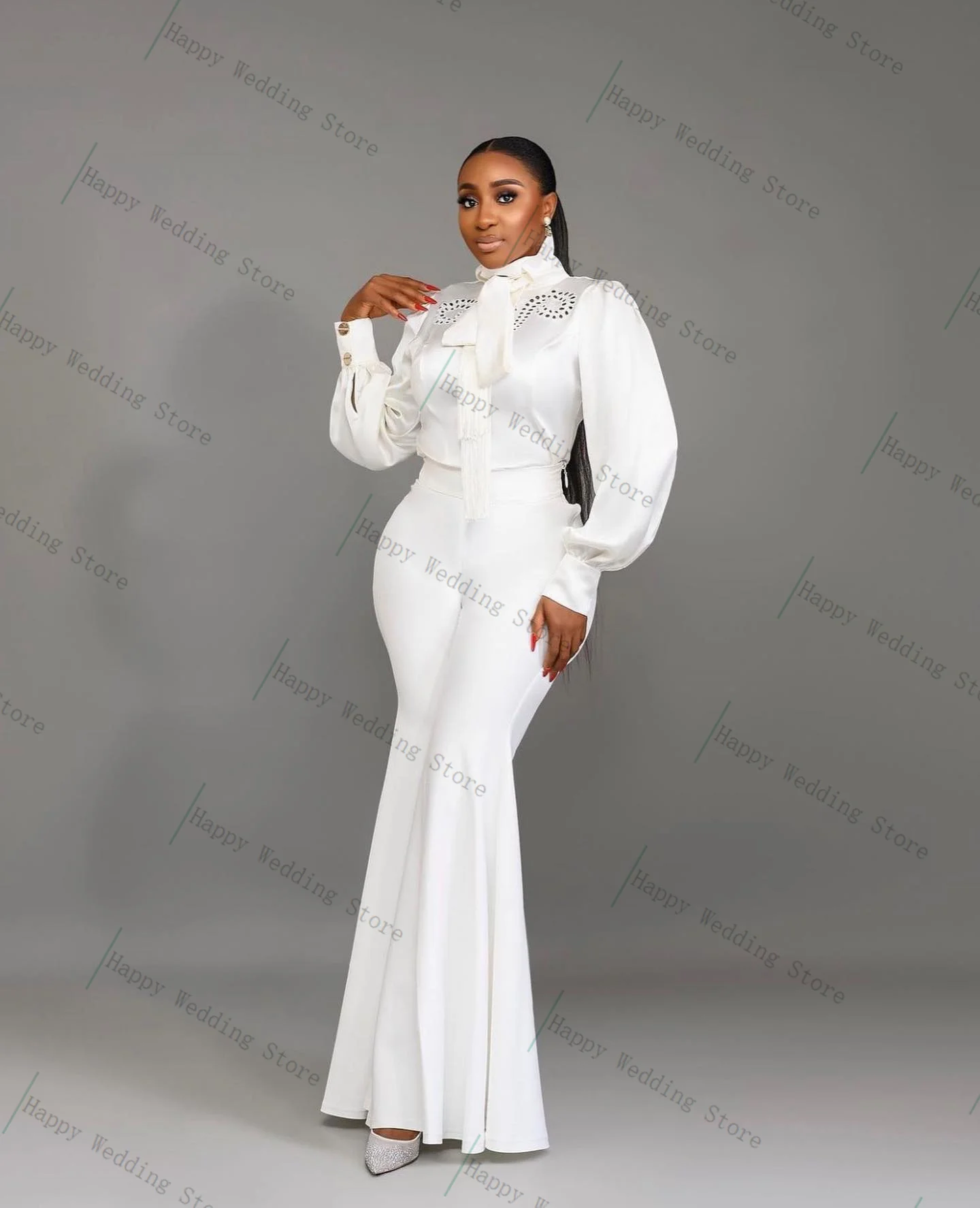 

White Women Suit Set 2 Piece Blazer+Flare Pants Trousers Shiny Crystals Formal Office Lady Customized Wedding Prom Coat