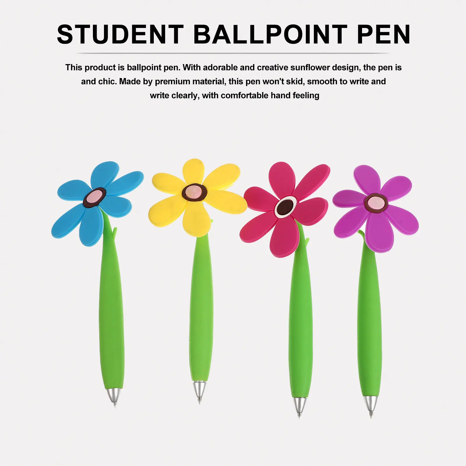 

4 Pcs Ballpoint Pens Sunflower Design Smooth Writing Comfortable Grip Student Kids School Office Use Flower Pot Shaped Cartoon