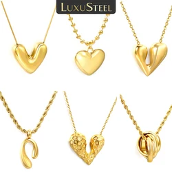 LUXUSTEEL Pendant Necklace For Women Big Love Heart Shape Stainless Steel Female Necklace Waterproof Chain Pendant Jewelry Gift