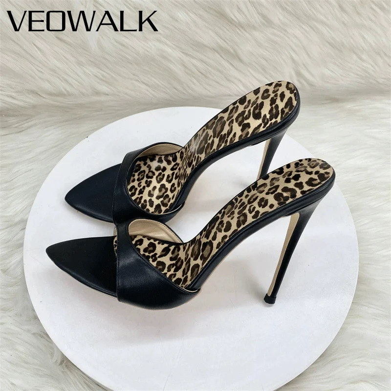 

Летние модные сандалии Veowalk, сексуальные туфли-мюли на шпильке с леопардовым принтом для женщин, элегантные туфли на высоком каблуке с острым носком для вечеринок и клубов