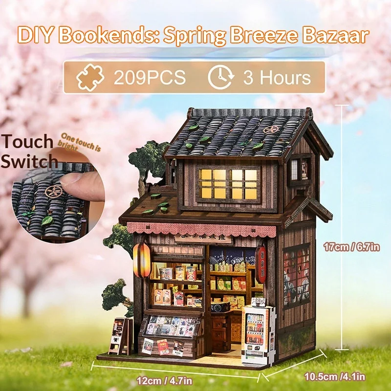 

New DIY Spring Grocery House 3D Wooden Puzzle Bookend Model Creative Assemble Toy Gift