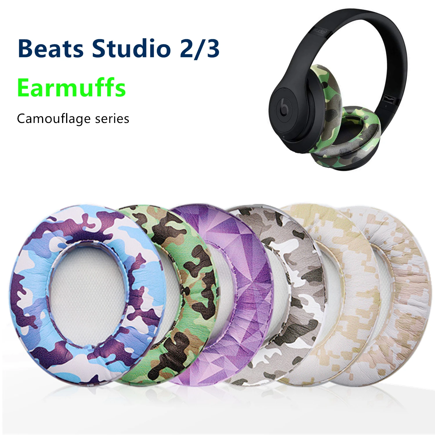 New Camouflage Earmuffs For Beats Studio 2 3 Wireless and Wired Headphone Replacement  Ear Pads Protein Leather B0500 B0501