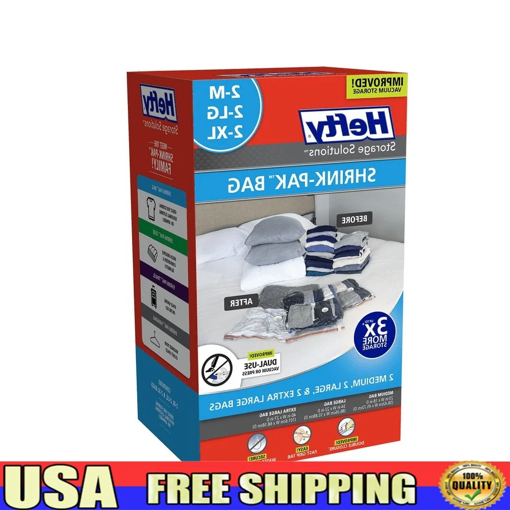 

Vacuum Compression Storage Bags Set Closet Organization 6 Space Saving Bags Medium Large Extra-Large Protects from Odor Insects