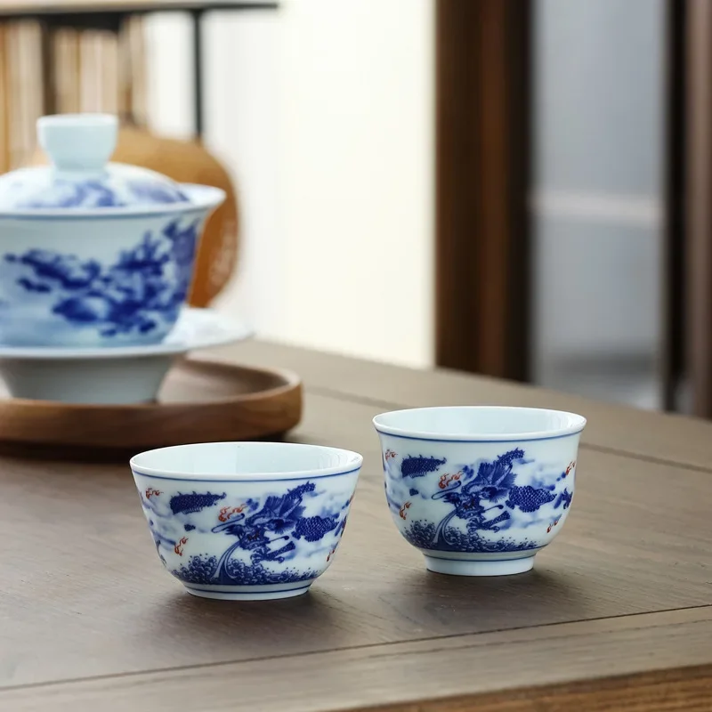 55ml 1pcs Retro Blue and White Porcelain Tea Cup Ceramic Kung Fu Teacup Coffee Ceramic Cups Household Afternoon Teacups Wine Cup