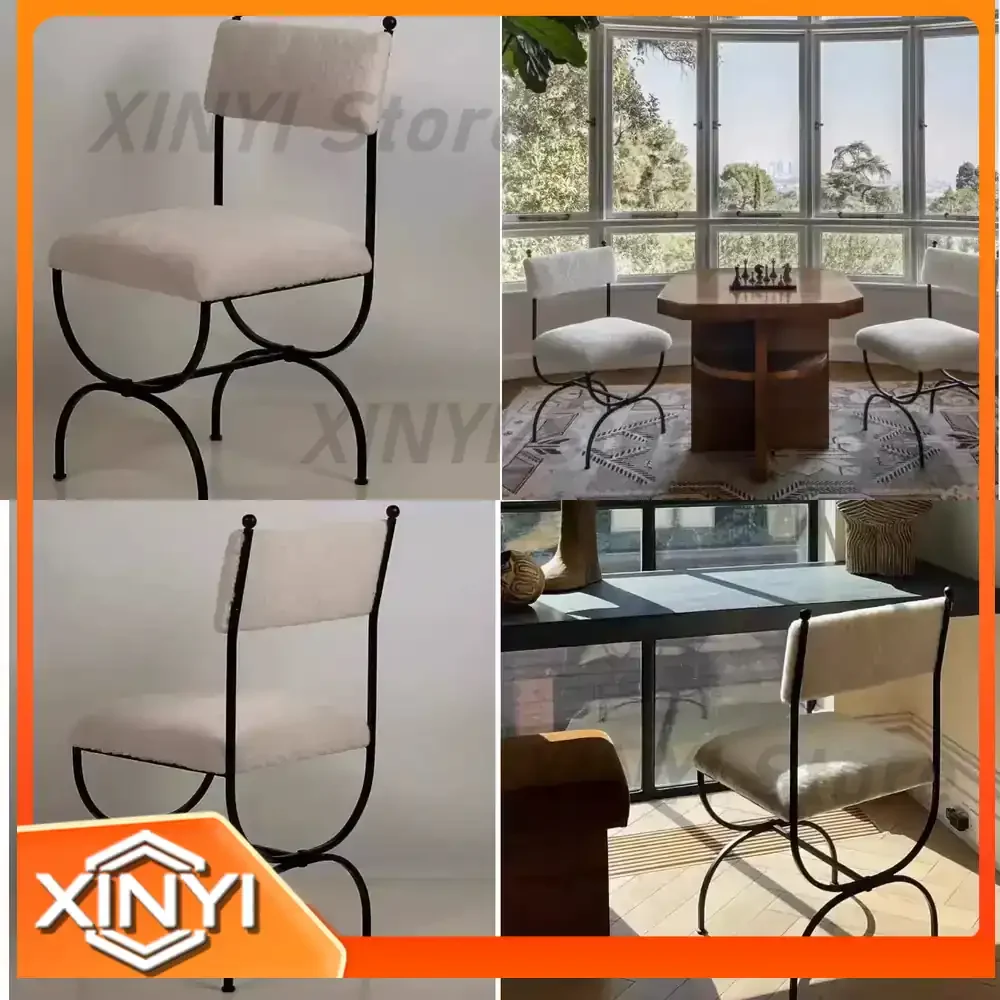 Vintage French Wrought Iron Living Room Chairs Backrest Dining Chairs Leisure Dressing Photography Chairs for Home Decor