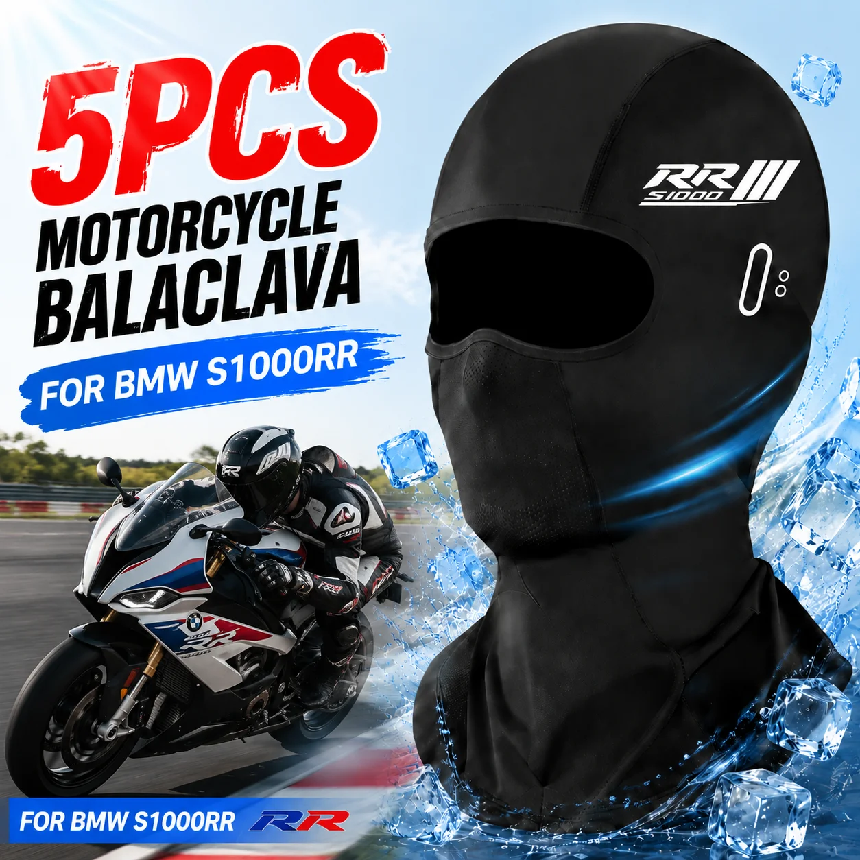 For BMW S1000RR S 1000RR 2017 2020 2021 5PCS Motorcycle Balaclava Summer UV Protection Glasses Face Breathable Hole Winter Warm