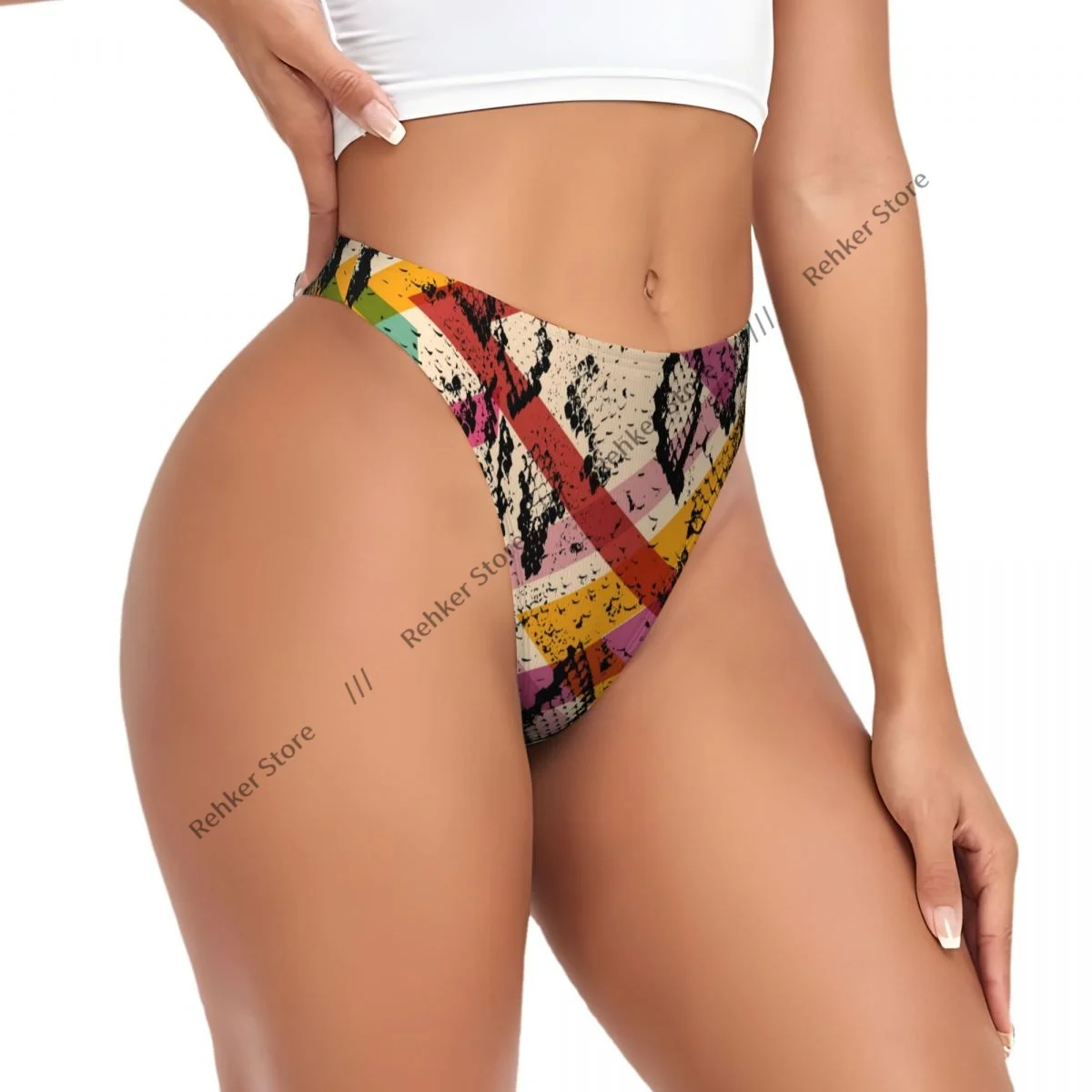 Ropa interior Sexy para mujer, Tanga con estampado Magenta negro de piel de serpiente, bragas