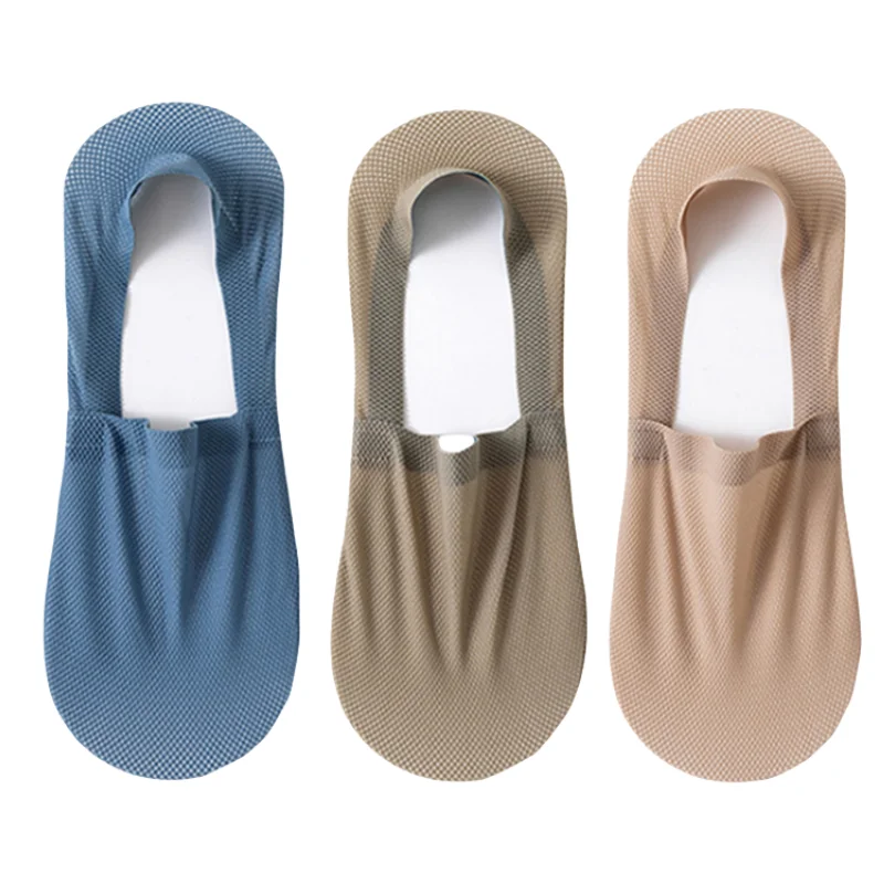 3Pairs Mannen Bootsokken Dunne Ademende Zachte Casual Zomer Onzichtbare Sok Hoge Kwaliteit Effen Kleur Siliconen Antislip Low cut Sox