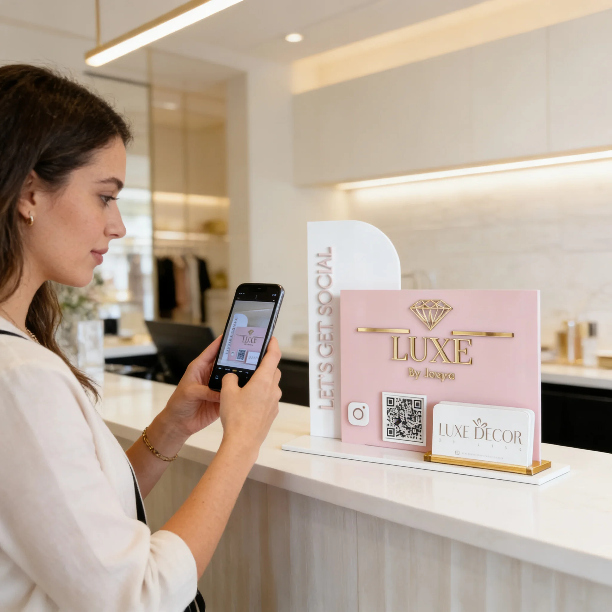 Customizable Content Acrylic QR Code Desktop Stand Personalized Name For Retail Shops To Increase Social Media Followers
