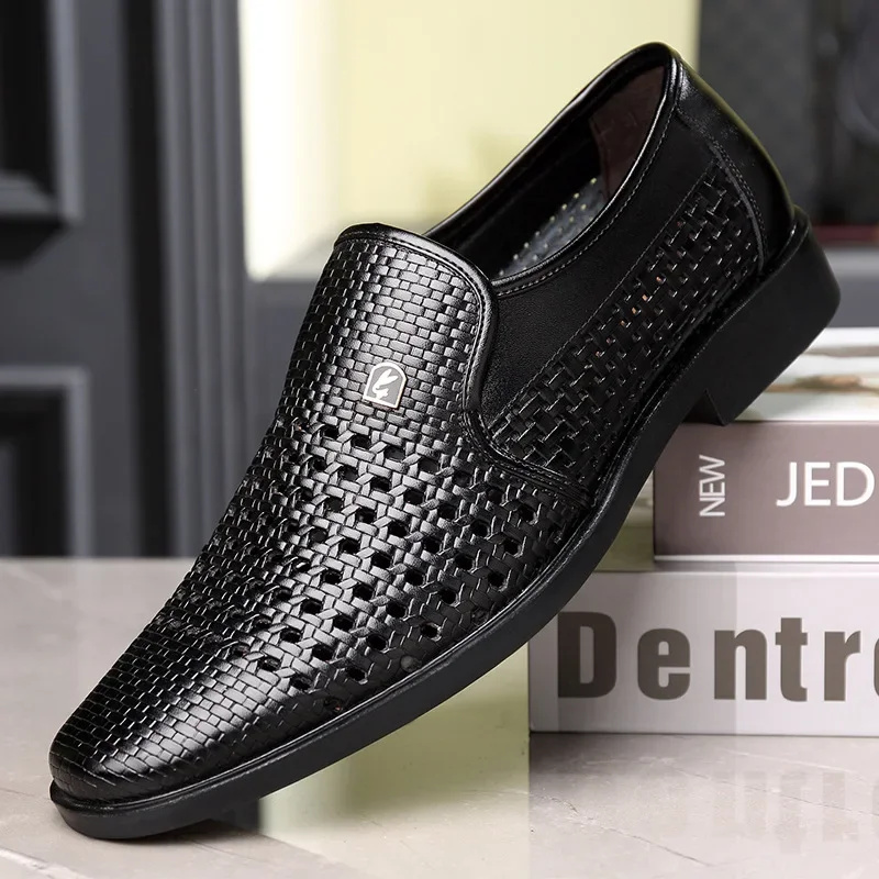 Perforated Shoes Men Leather Sandals Summer Leather Sandals Men Perforated Shoes Hollow White Business Formal Casual Shoes