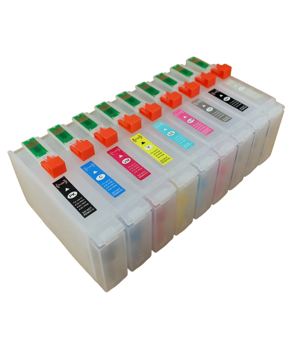 9pcs for Epson P600 surecolor P600 refillable cartridges with auto reset chips T7601 high capacity 80ML