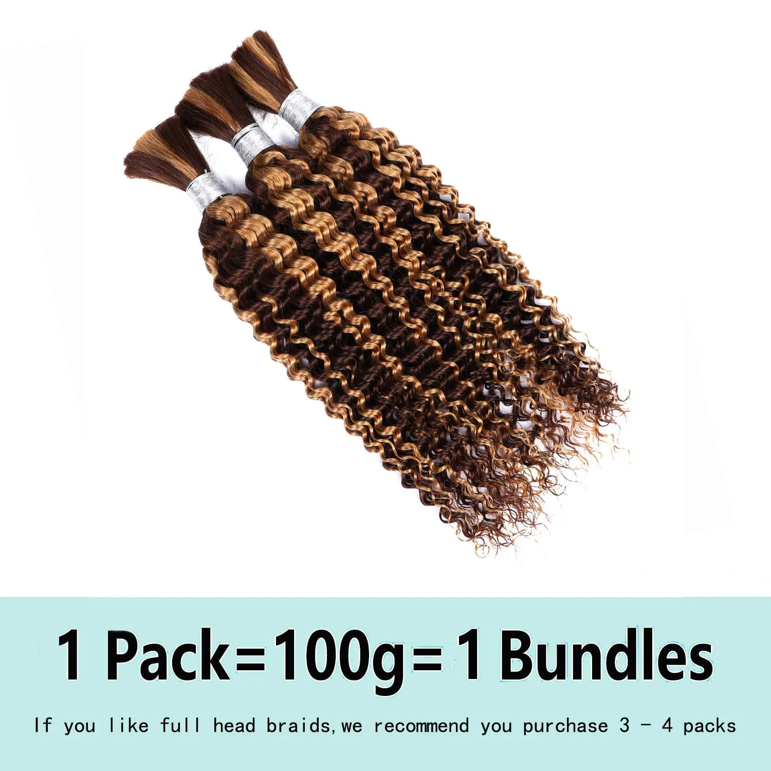 Cabello trenzado humano, cabello humano rizado de onda profunda, 100g, sin trama, extensiones de cabello humano, Micro cabello trenzado humano para trenzas bohemias