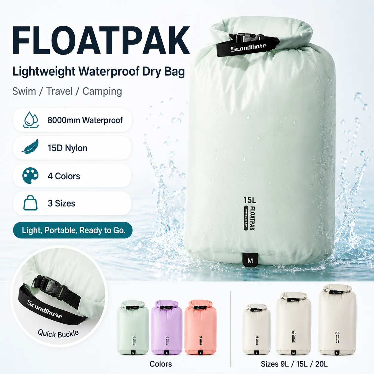 

Waterproof Dry Bag Ultralight Clothing Storage Bag Lightweight Roll Top Travel Packing Organizer for Luggage Swimming Outdoor