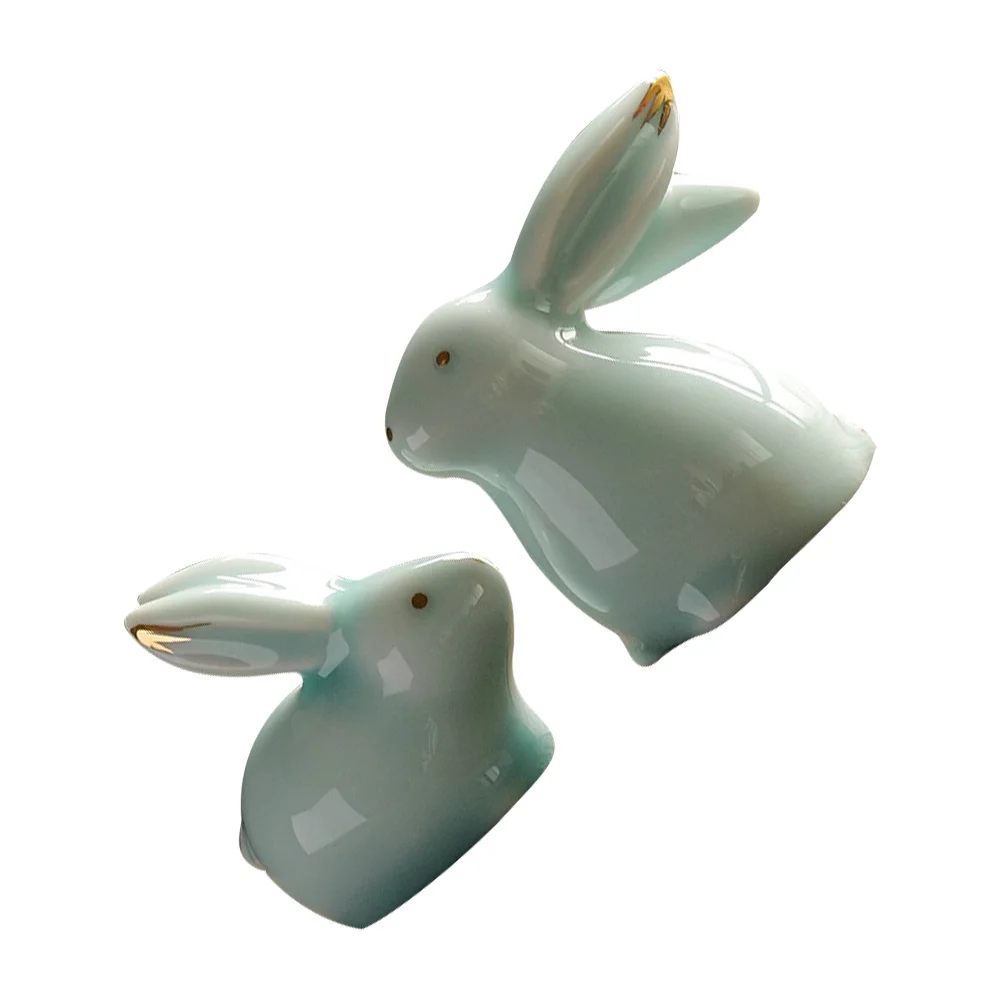 

2Pcs Rabbit Home Decor: Mini Ceramic Bunny for Shelf Desk Arrangement - Whimsical Animal Ornament for Indoor Micro Garden Scene