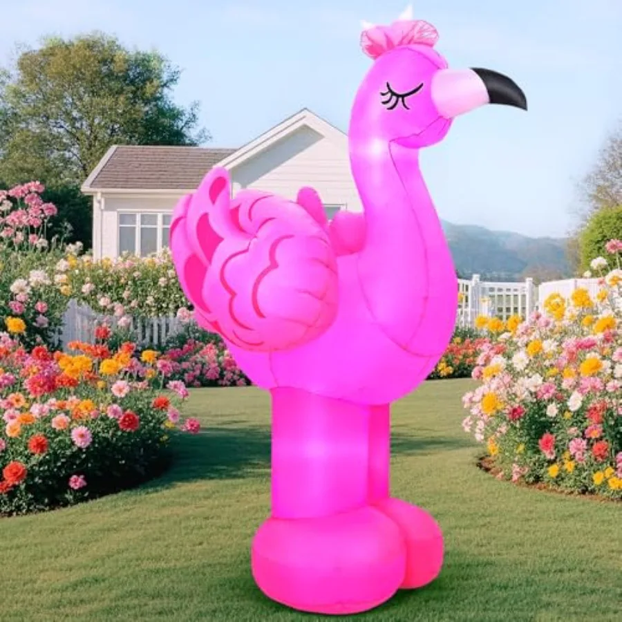 

6FT Flamingo Decorations for outdoor parties and Hawaiian summer themes, made of durable PVC, vibrant pink color, featuring bui
