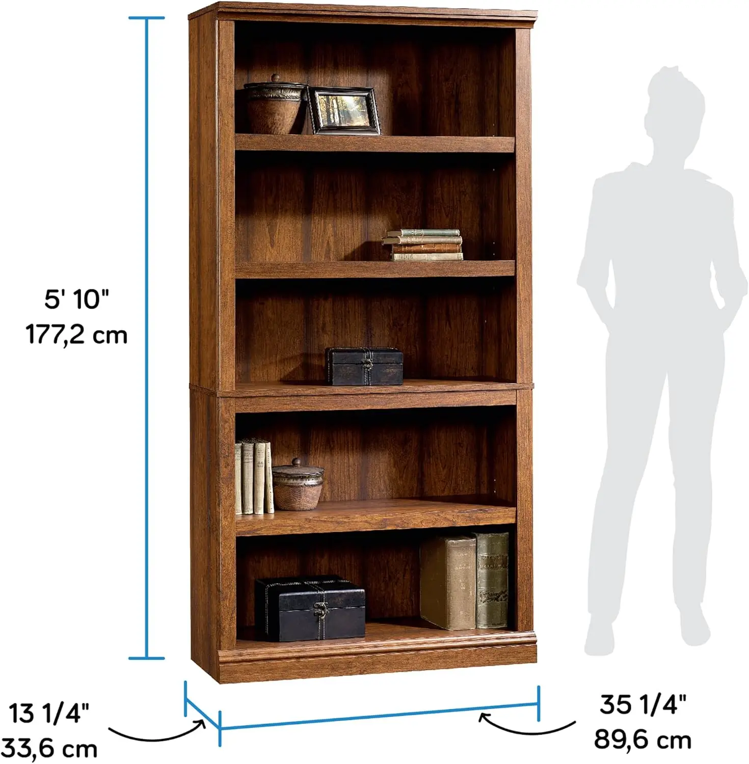 Librería/estantería de almacenamiento con 5 estantes, acabado cerezo Washington