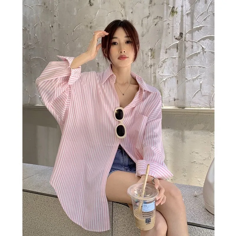 قمصان نسائية كورية Y2K ملابس الشارع الشهير قمصان نسائية مخططة بأزرار موضة كل مباراة سترة نسائية علوية لخريف 2025 قمصان جديدة بسيطة