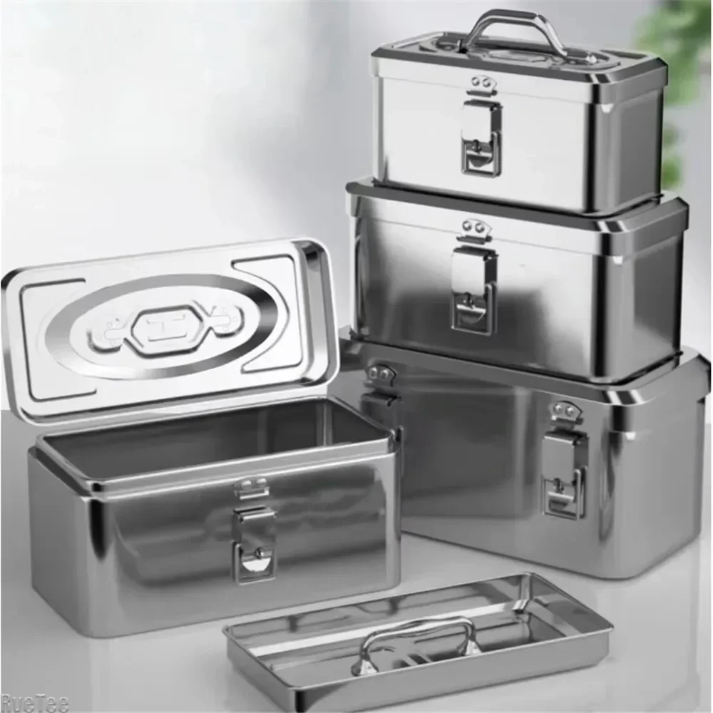 New Thickened High Quality Stainless Steel Tool Box with Tray for Man Gift Home Garage Electrician Tool Storage