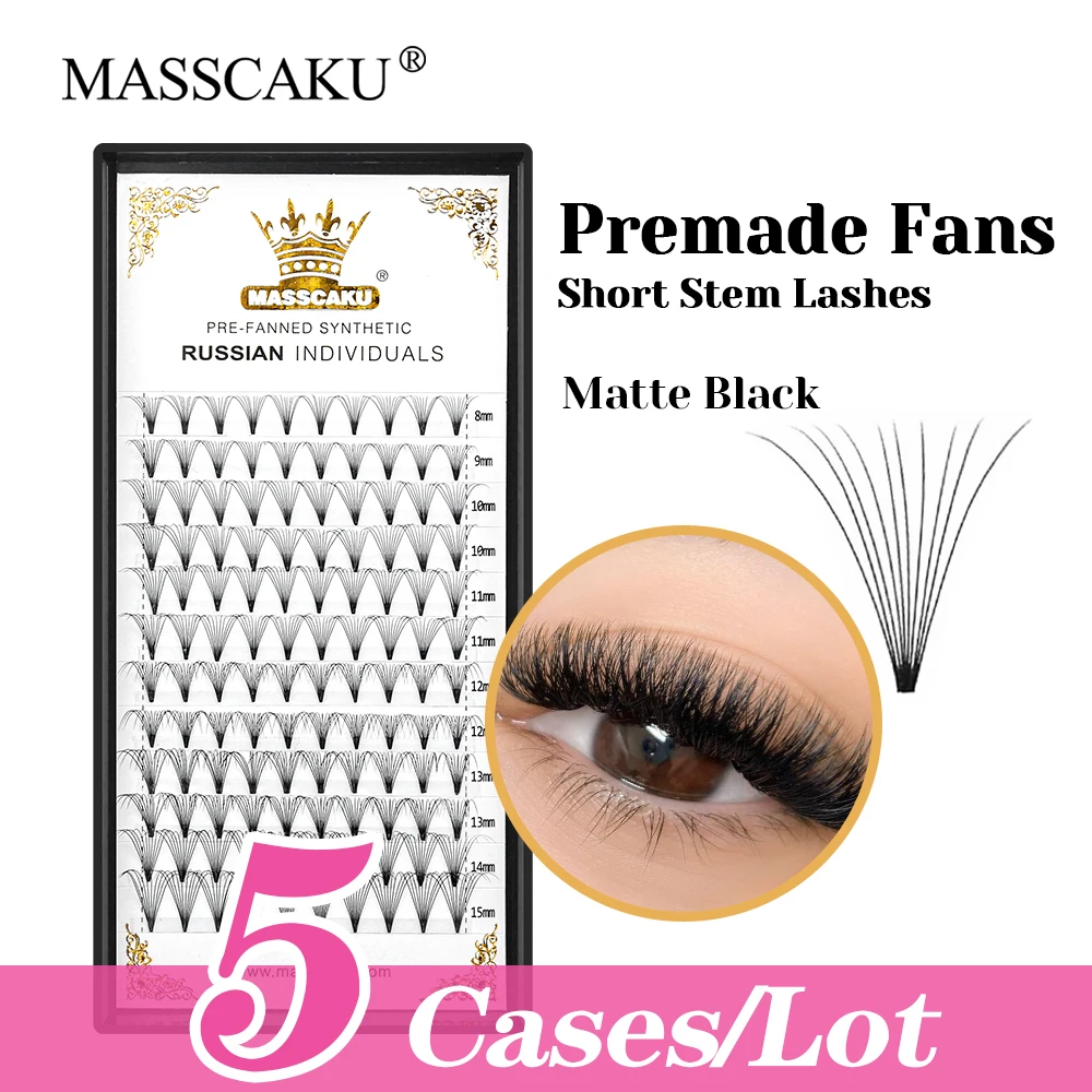 

MASSCAKU 5cases/lot C/D Curl Faux Mink Short Stem Premade Volume Fans Eyelash Individual Natural Looks Thin Root Lashes in Stock