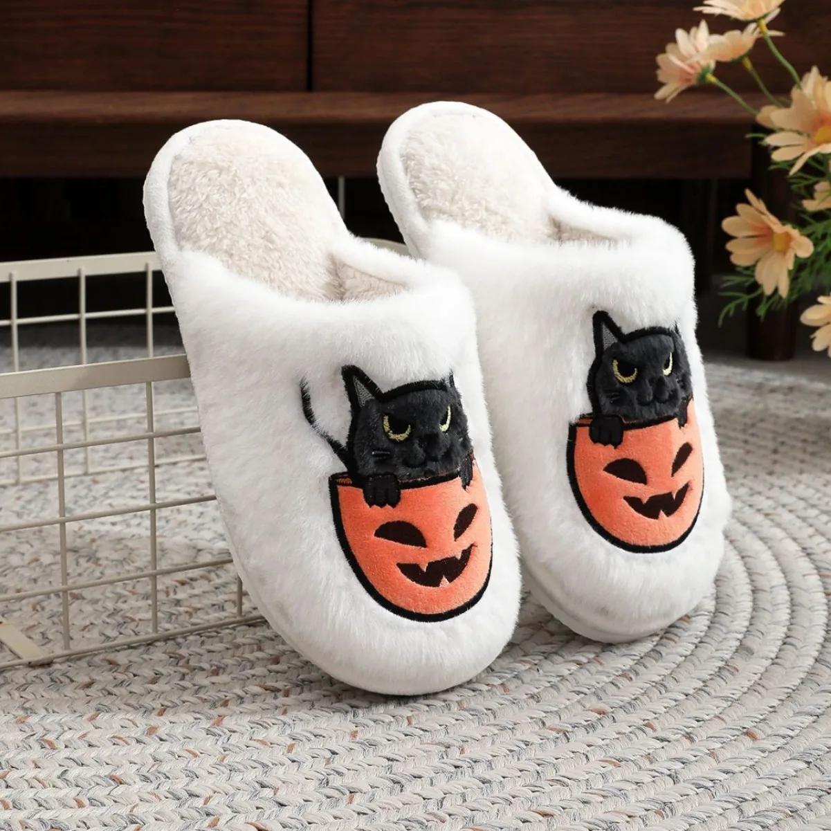 

Женские домашние плюшевые тапочки на Хэллоуин, милая пушистая домашняя обувь с героями мультфильмов, удобные тапочки для спальни, осенне-зимние Chaussure Femme