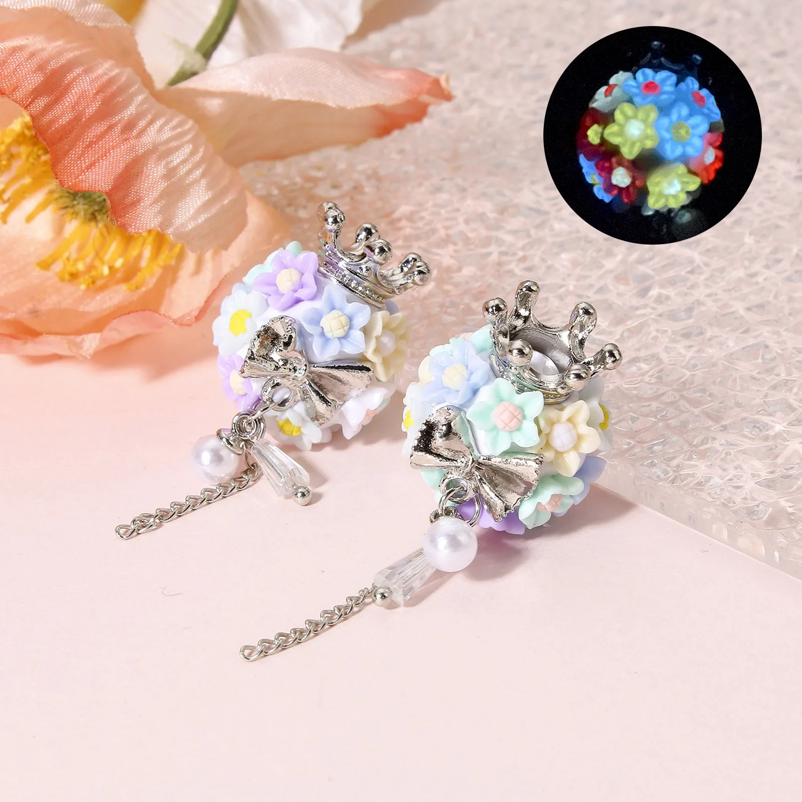 1pc Polymer Clay Beads Multicolor Ball Crown Flower Metal Beads For DIY Jewelry Making Necklace Jewelry Gift About 22mm x 19mm