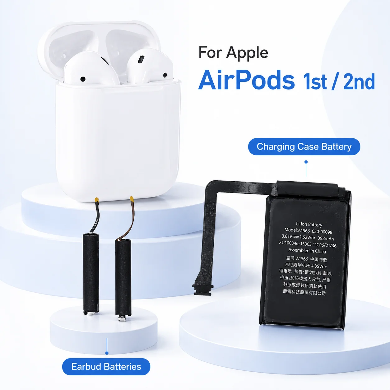 

A1604 93mWh Replacement Battery for Apple AirPods 1st 2nd Gen A1523 A1722 A2031 A2032 Rechargeable Earbud Cell Repair Part