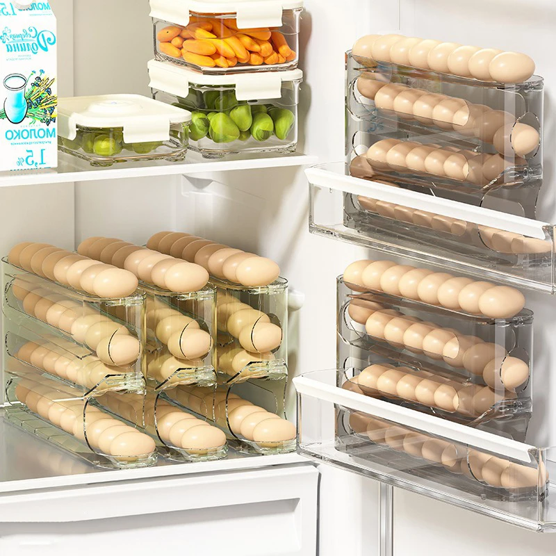 Transparent Slide Egg Storage Box 4-layer Ladder Egg Box Storage Refrigerator Side Door Large Capacity Automatic Egg Roller