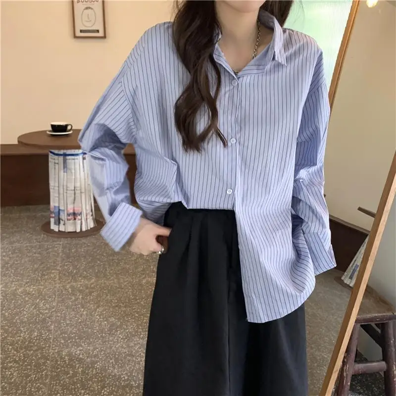 Striped Shirts Women S-3XL Office Lady Casual Design Korean Style Female Aesthetic Simple Elegant Stylish Classic Long Sleeve