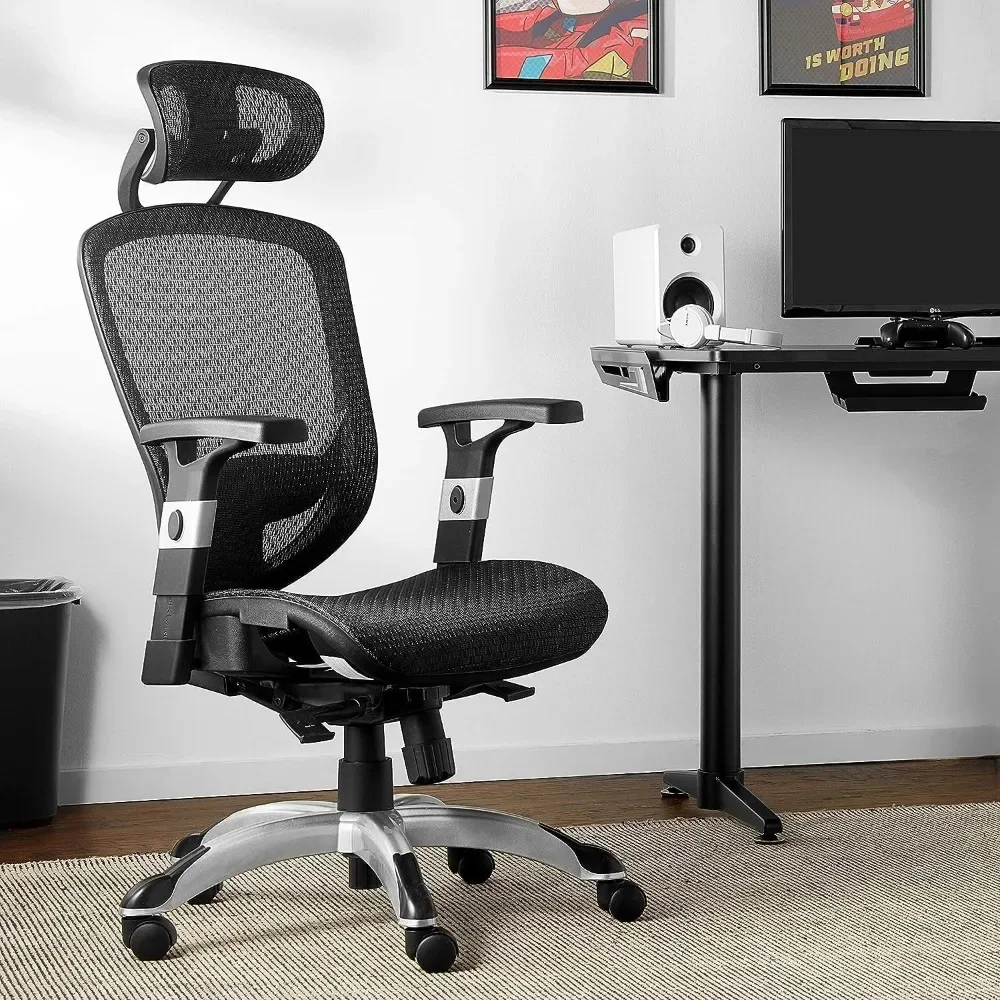 Hyken Chair, Ergonomic Swivel Task Chair, Adjustable Black Office Chair with Breathable Mesh and Good Lumbar