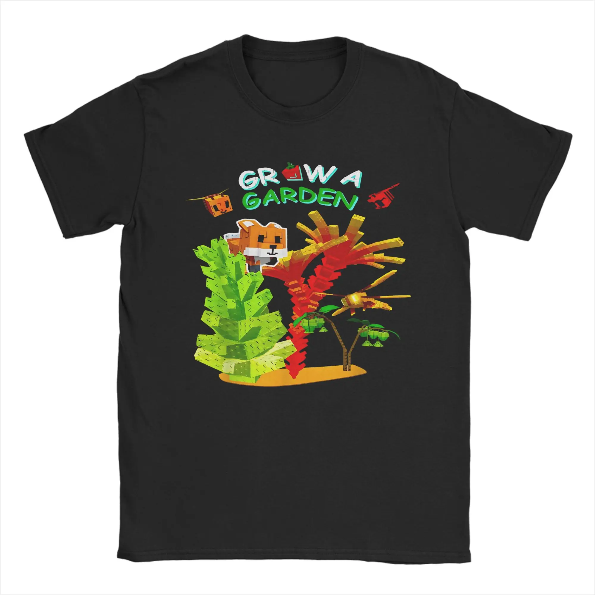 Grow A Garden Romanesco Burning Bud Fox Disco Bee Gamer  T Shirt Men 100%Cotton Tops Shirts Casual Crewneck Short Sleeve
