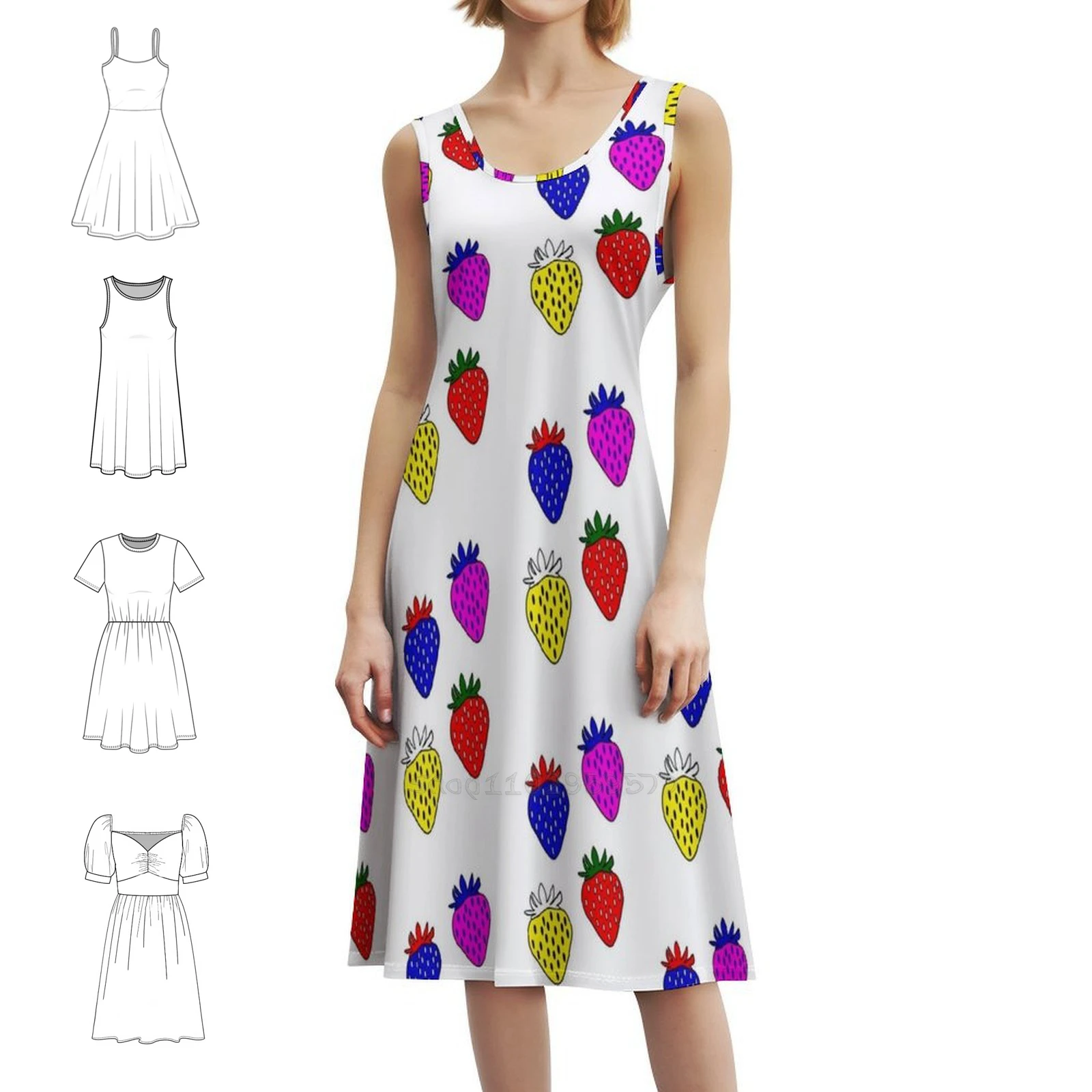 النيون الفراولة حقول للأبد فستان عطلة مثير للنساء شاطئ حفلة عيد ميلاد فستان قصير الفراولة الفاكهة الخنافس النيون الأحمر