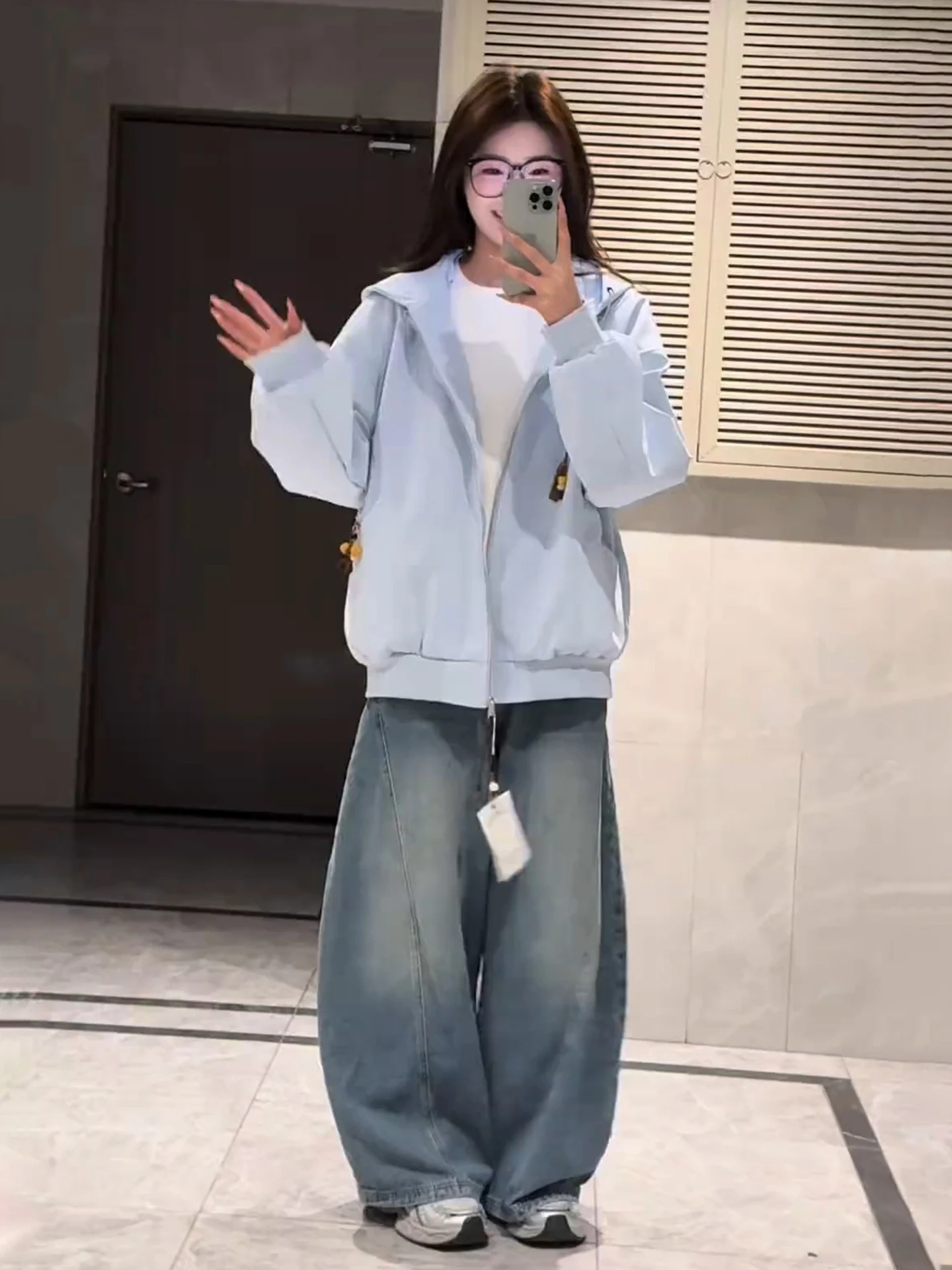 

Синяя матовая куртка из искусственной кожи с капюшоном для пар, верхняя одежда на весну, винтажный дизайн с подвеской, свободный крой, молодежный стиль