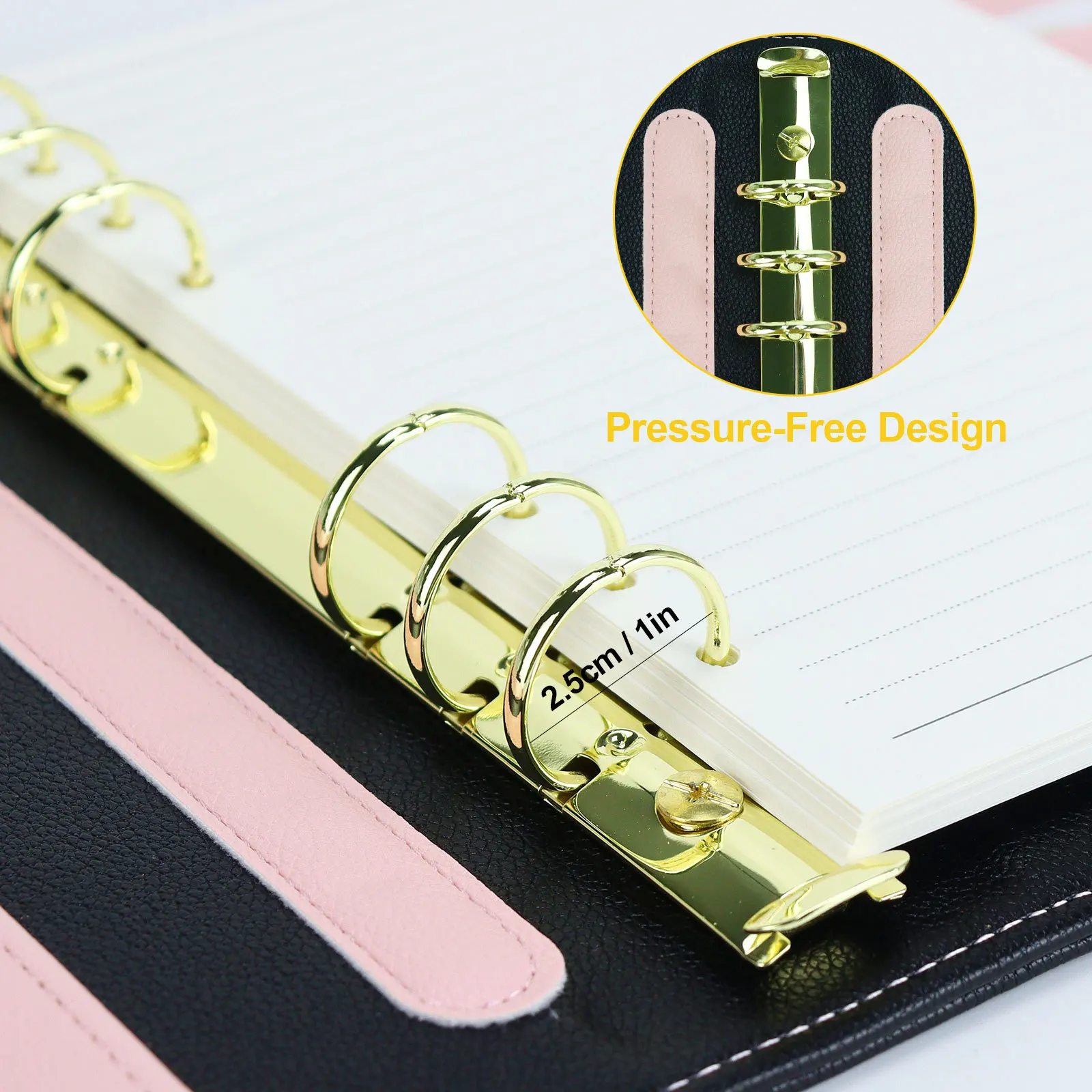 New A5 color-blocking large-ring binder 6 Ring Refillable Notebook Binder Planner Cover, PU Leather Loose Leaf