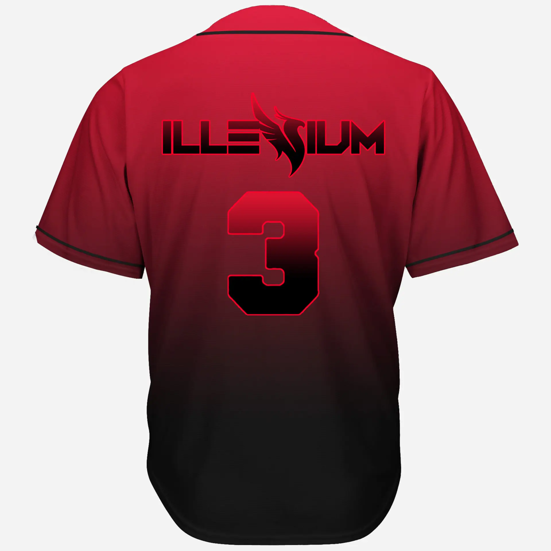 ILLENIUM black red gradient 3 Baseball Jersey Harajuku Thin button Baseball Uniform Baseball Jersey Fro EDM