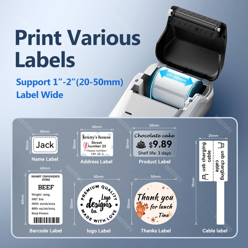 NiiMBOT B1 Portable Thermal Printer With Tapes 2 Inch Adhesive Label Printer Mini Bluetooth Sticker Maker Support Smartphones PC