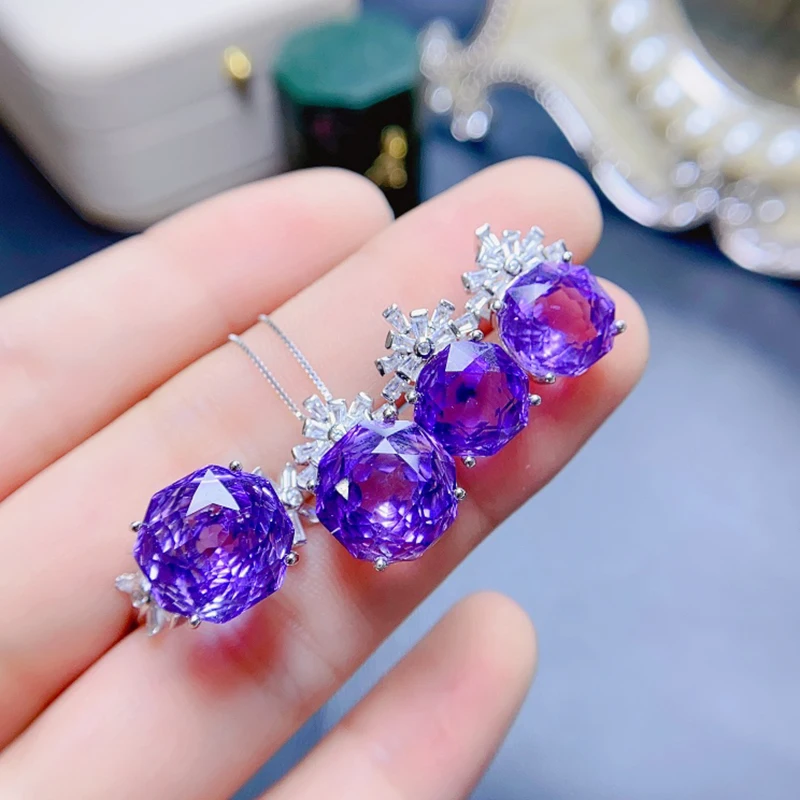 Natural Amethyst jewelry sets for women rings earrings pendant silver 925  luxury gem stones 18k gold plated free shiping items