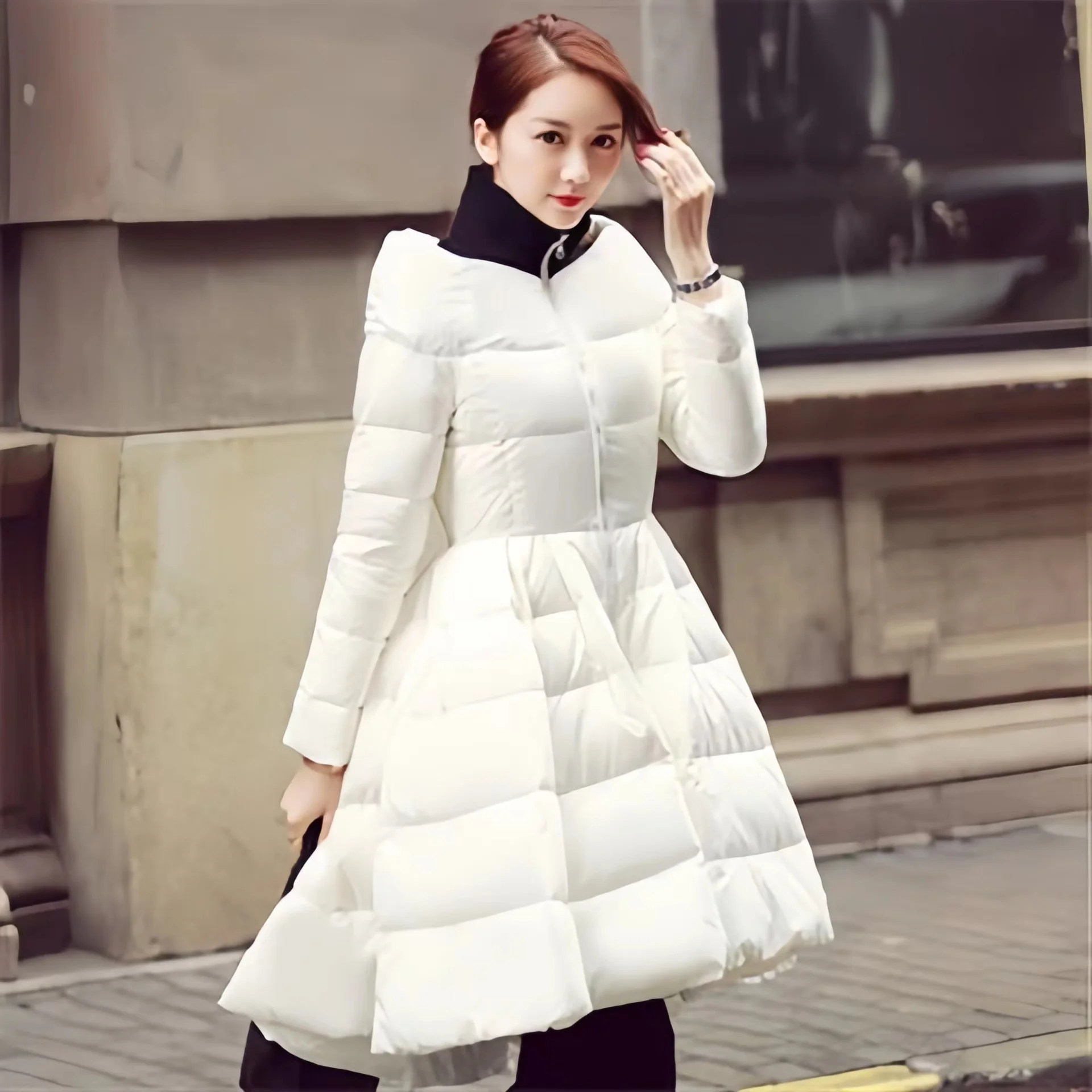 90% White Duck Down Jacket for Women, New England Style, Skirt Coat, Casual Parkas, Oversize Female Clothing, Fashion, Winter