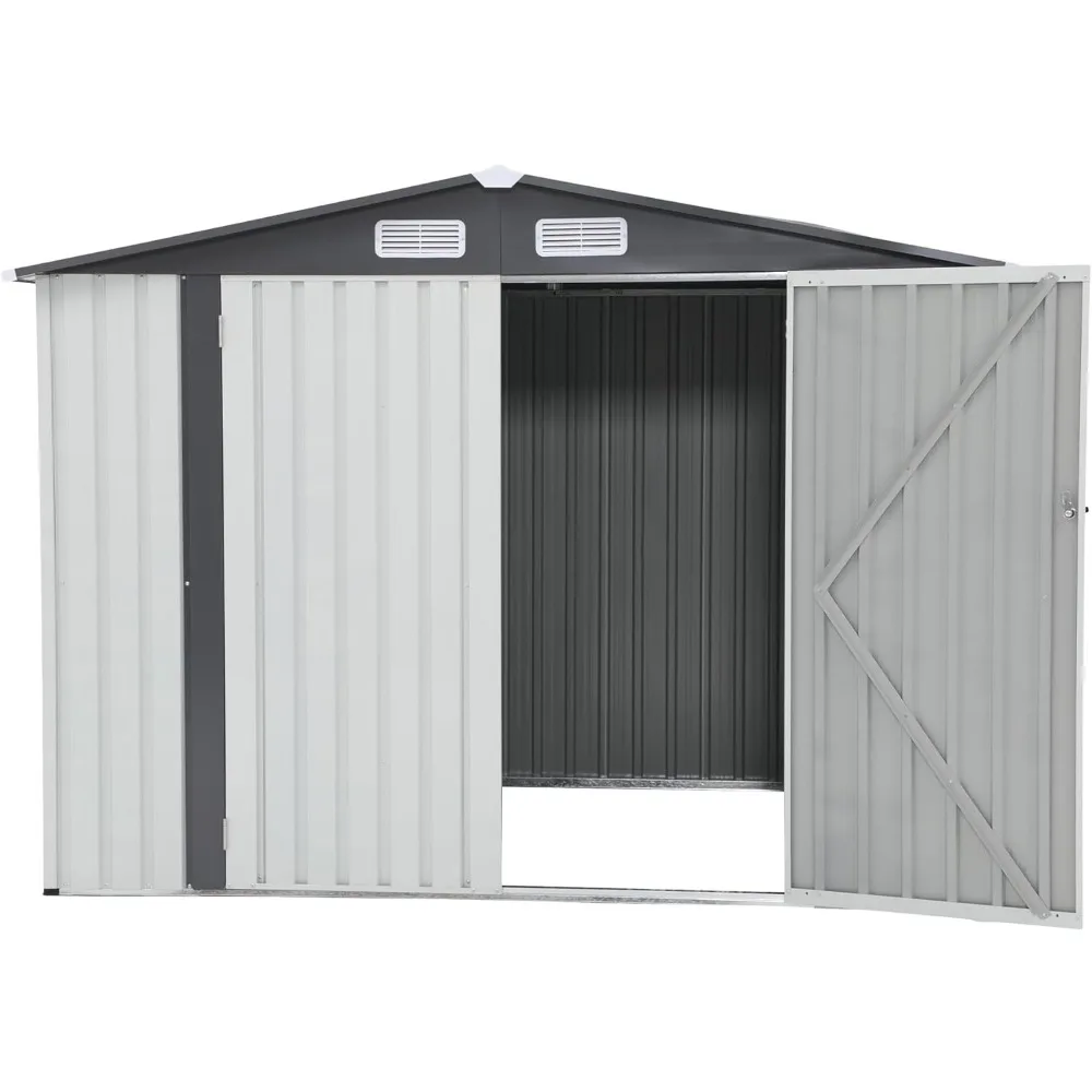 Garden Shed, Double Door W/Lock, Outdoor Storage Tool House for Backyard, Patio, 8x6 FT Outdoor Storage Shed