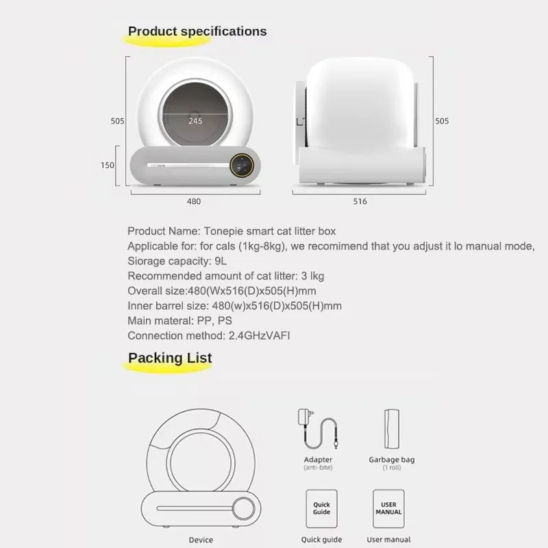 65L Automatic Cat Litter Box Smart APP Control Self-Cleaning Enclosed Pet Toilet Odor Control for Cats