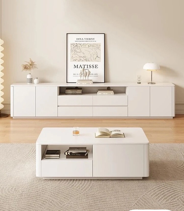 

Шкаф для телевизора из массива дерева, простая гостиная, бытовая маленькая квартира, напольный тип, кремовый ветер, журнальный столик, комбинация ТВ-шкафа